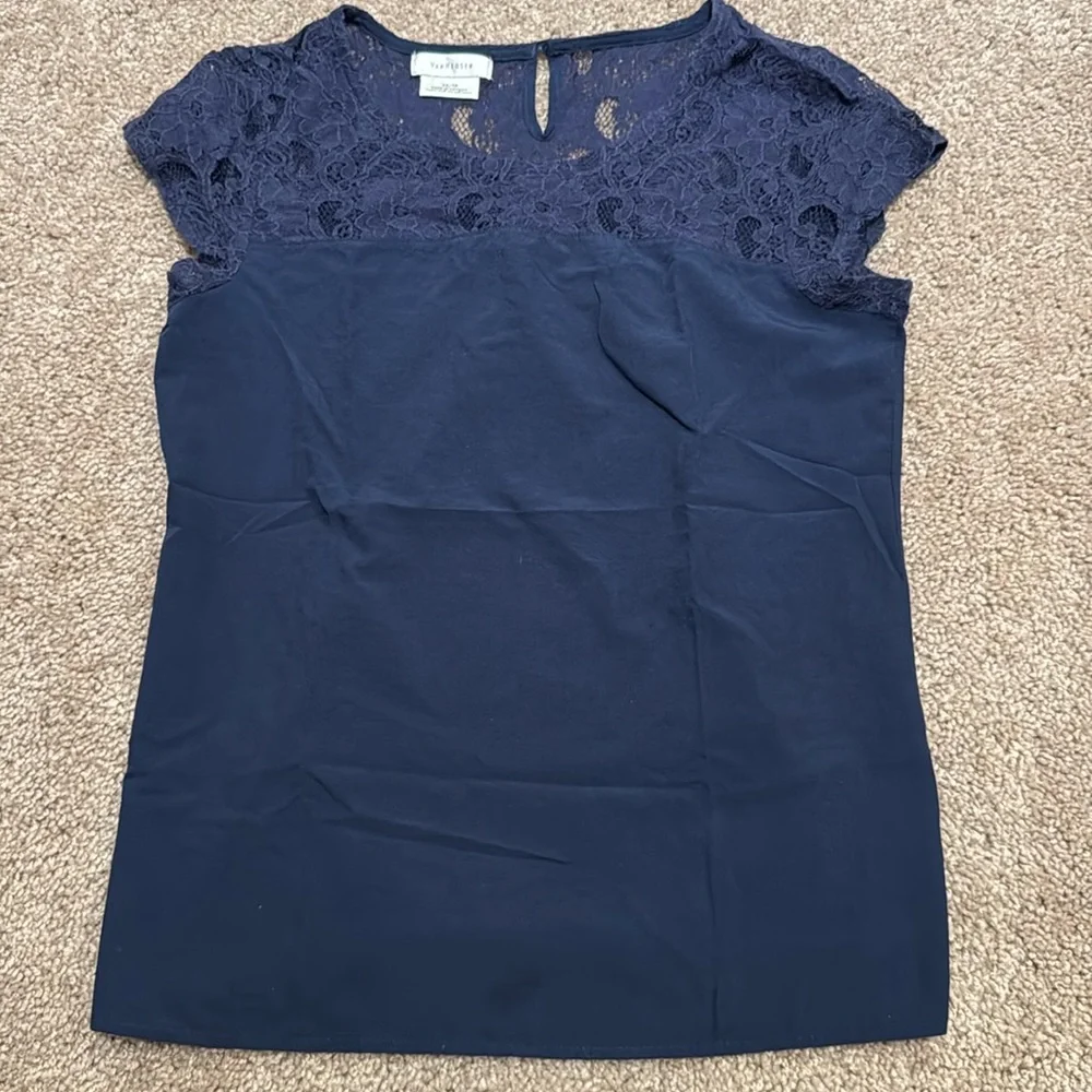 Van Heusen Navy Lace Blouse - Picture 1 of 3